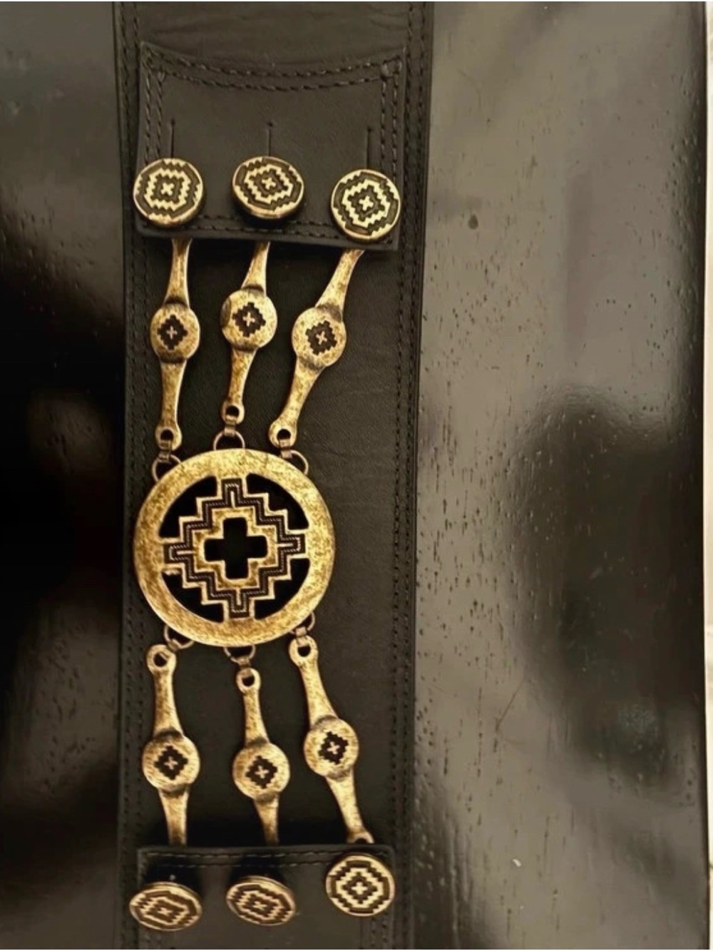 Rare Vintage Gozzi 100% Leather Belt Studded Buckle Solid Brass Adjustable S 85